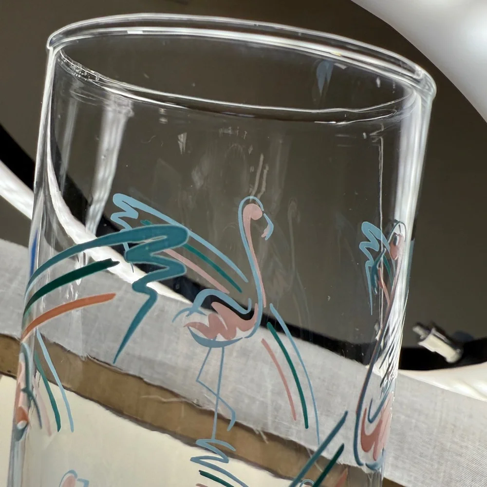 Vintage MCM 1960s Panache Flamingo Tumbler Highball Bar Glasses Set of 2